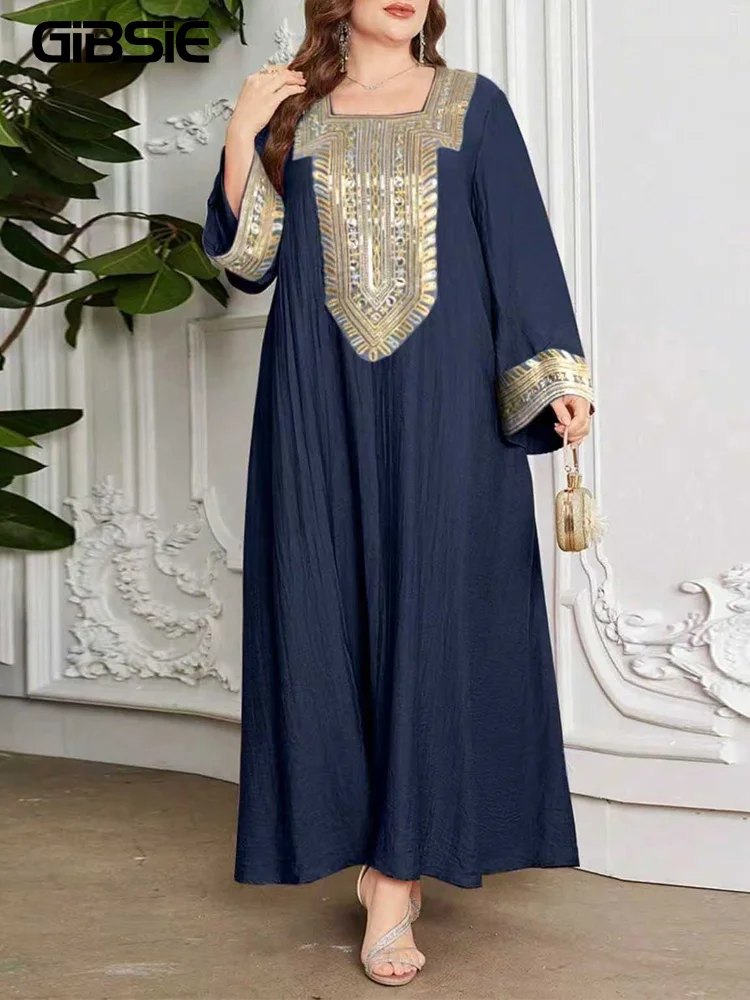 

Платье-абайя GIBSIE больших размеров в этническом стиле с квадратным вырезом, женское, весна 2026, новое повседневное макси-платье, турецкий кафтан, исламская одежда
