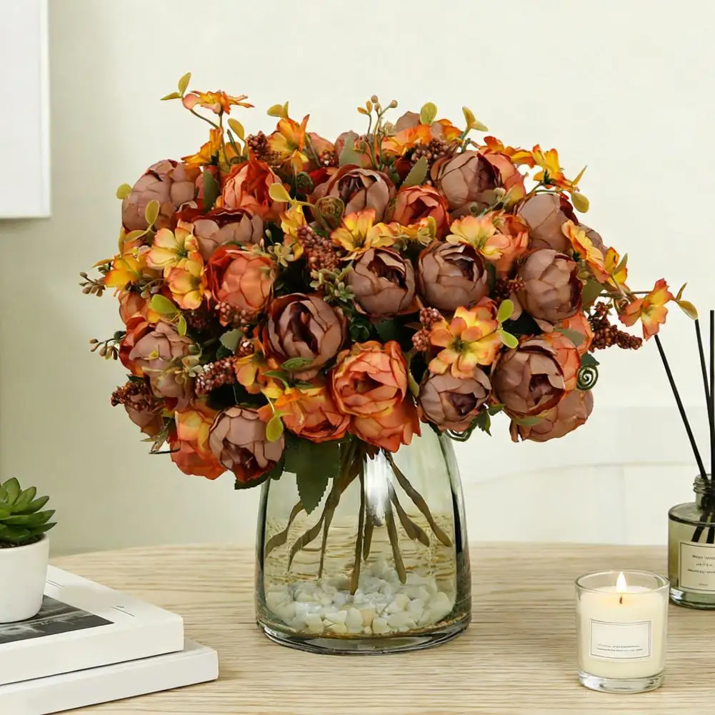 

Faux Peony Bouquet Artificial Peonies Flower Stem Bouquet Real Touch Faux Silk Peony Arrangement Mixed Silk Flowers for Wedding
