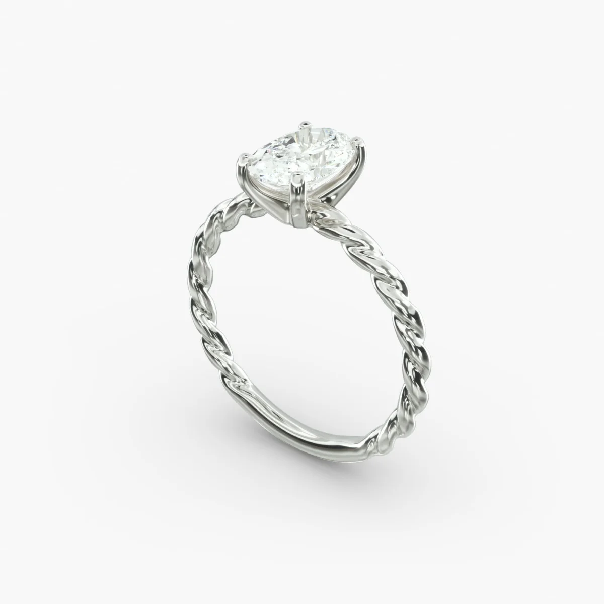 Cable Solitaire Engagement Ring 9K/14K/18K White Gold Oval Cut Lab Grown Diamond IGI Certificate Genuine Diamond Ring