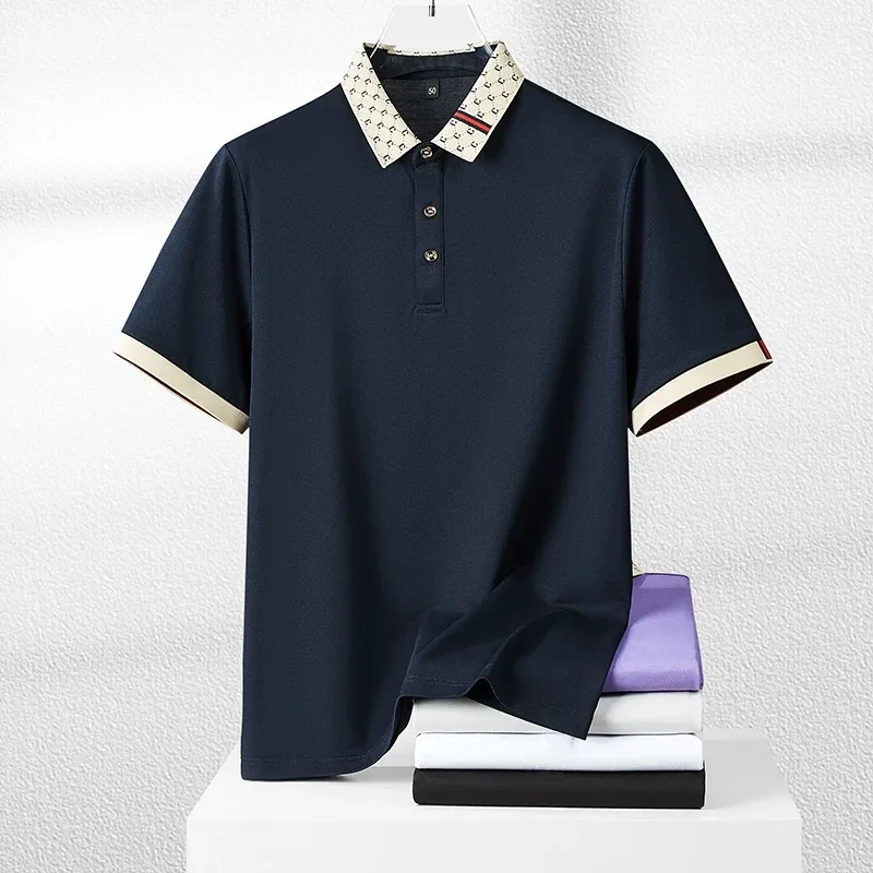 

High quality men's short sleeve polo shirt summer light luxury business style comfort casual patchwork neckline fashion T-shirt