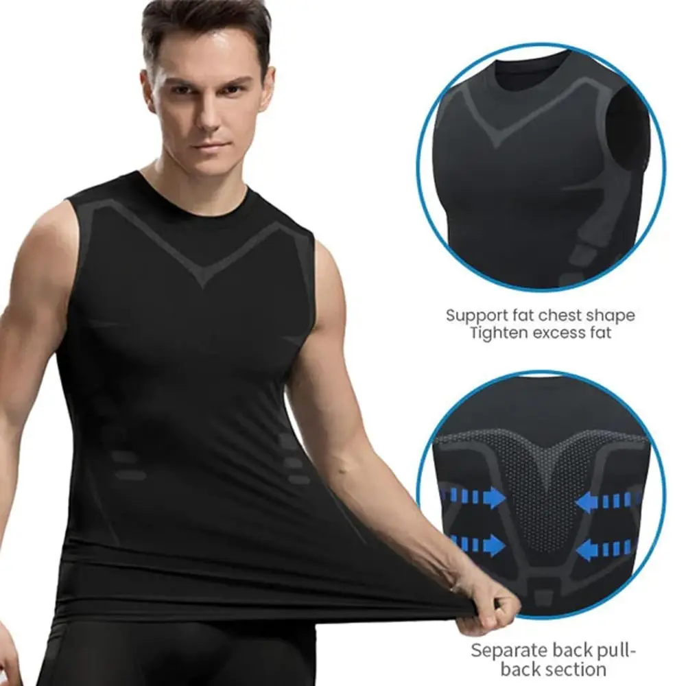 Ionic Shaping Vest Men\'s Sports Skin-tight Vests Fast Dry Breathable Slim Sleeveless Elastic Vest Fitness Top