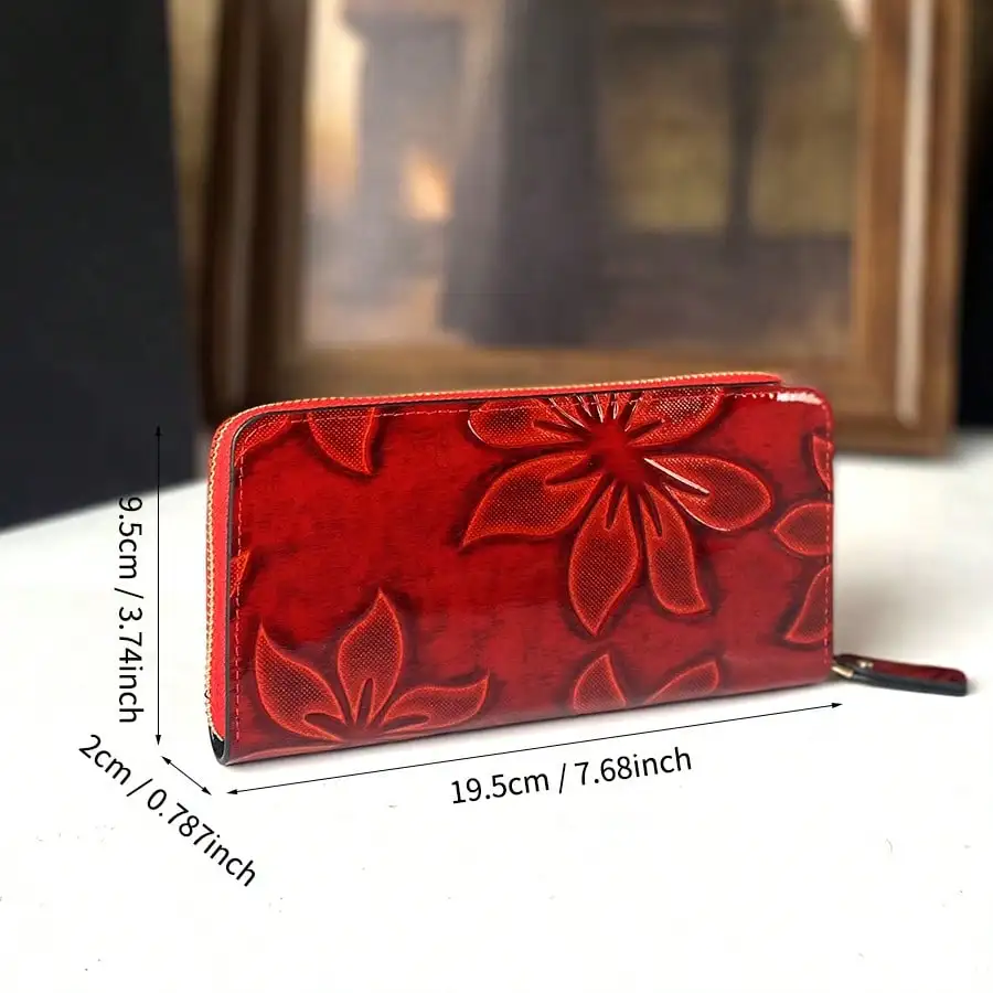 New gift box for women, vertical long wallet with multiple card slots, floral print, high-end fashion, trendy hand-held card bag