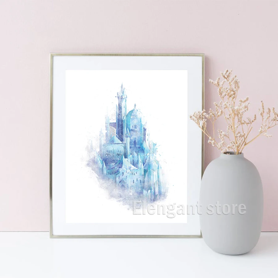 ملصق رسم فني بألوان مائية للفتيات ، مجمد 2 ، إلسا وحصان ثلج ، طبعة قلعة مجمدة ، هدية عيد ميلاد ، ديكور حضانة ، 2 في كل مجموعة #5