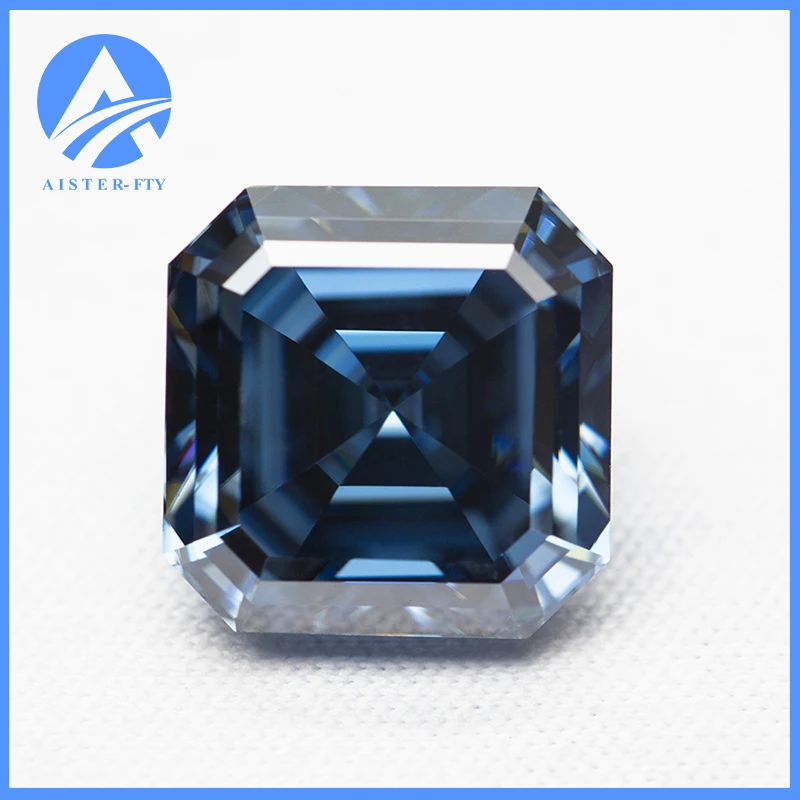 

AISTER Natural Royal Blue Asscher Cut Moissanite Stone VVS1 Moissanite Gemstone with Certificate Pass Diamond Tester