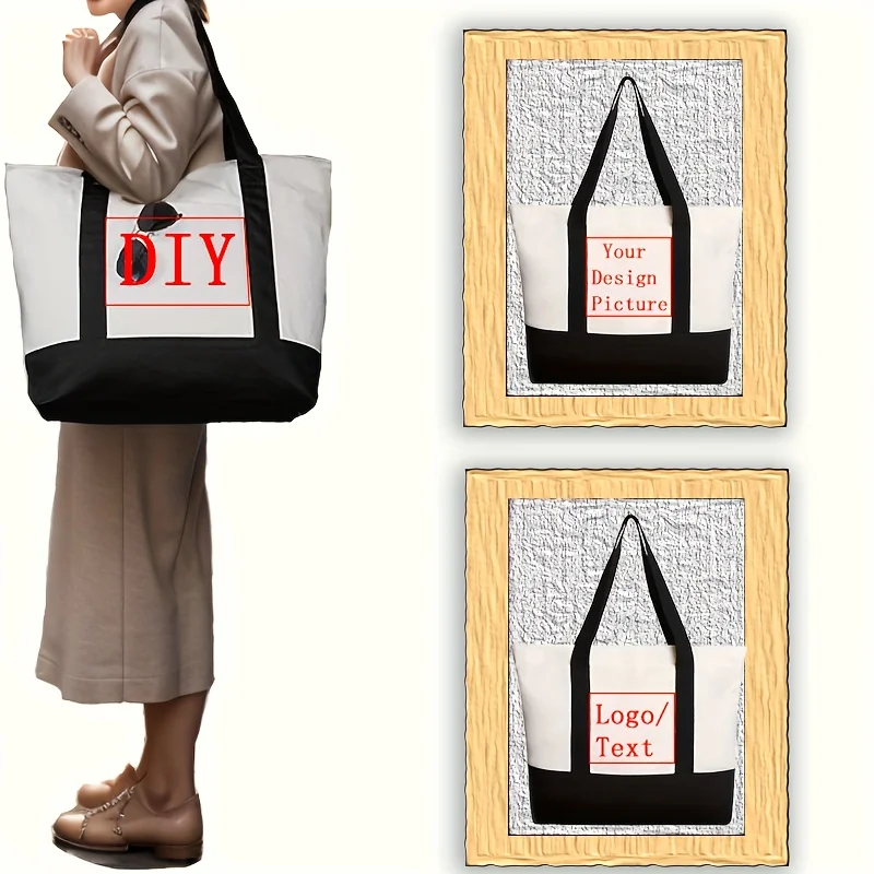 (Please Send a Private Message to Customer Service) Canvas High-capacity Tote Bag DIY Picture Text Customization Beach Bag