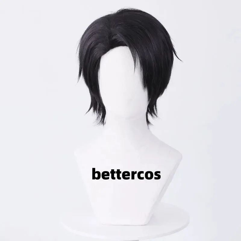 유타 오코츠 코스프레 가발 애니메이션 오코츠 유타 블랙 짧은 가발 내열성 합성 머리 할로윈 가발 + 가발 모자