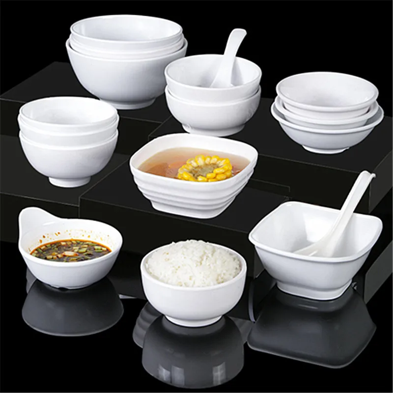 White Melamine Bowls Restaurant Small Rice Soup Sauce Bowl Dinner Dish Hot Pot Seasoning Container Anti-fall kitchen Tableware