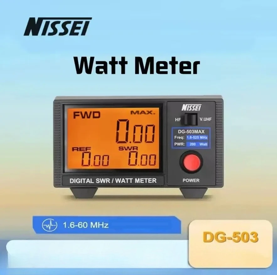 ANYSECU DG-503 Digital SWR Watt Meter 1.6-60MHz 200W HF VSWR Analyzer LCD Backlight Forward Reflected Power SO239 Connector