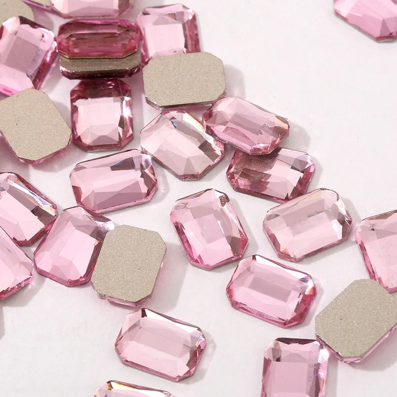 100pcs nail octagonal shaped multi cut 6x8mm large diamond super sparkling jewelry crystal flat bottom jewel decorations