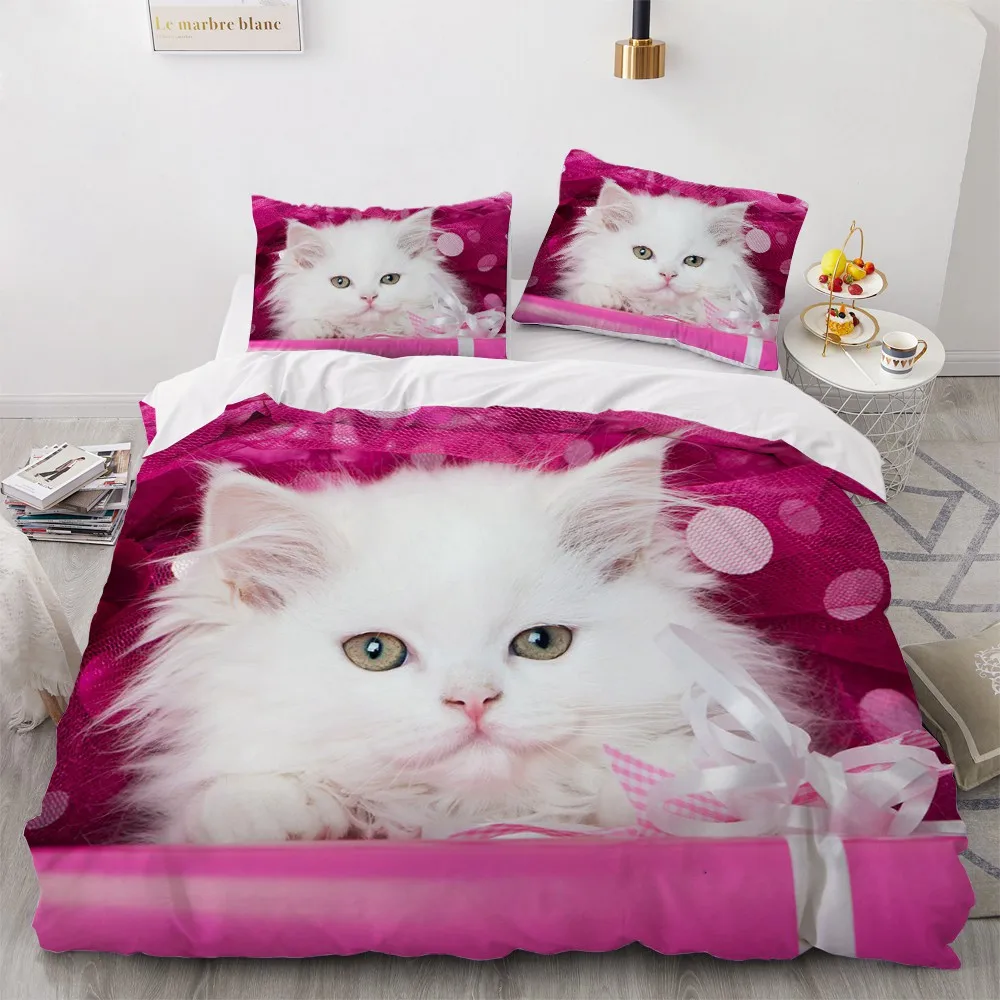 

3D Bedding Sets Red Duvet Quilt Cover Set Comforter Bed Linen Pillowcase King Queen 210*210cm Size Pet Cat Design for Boys Girls