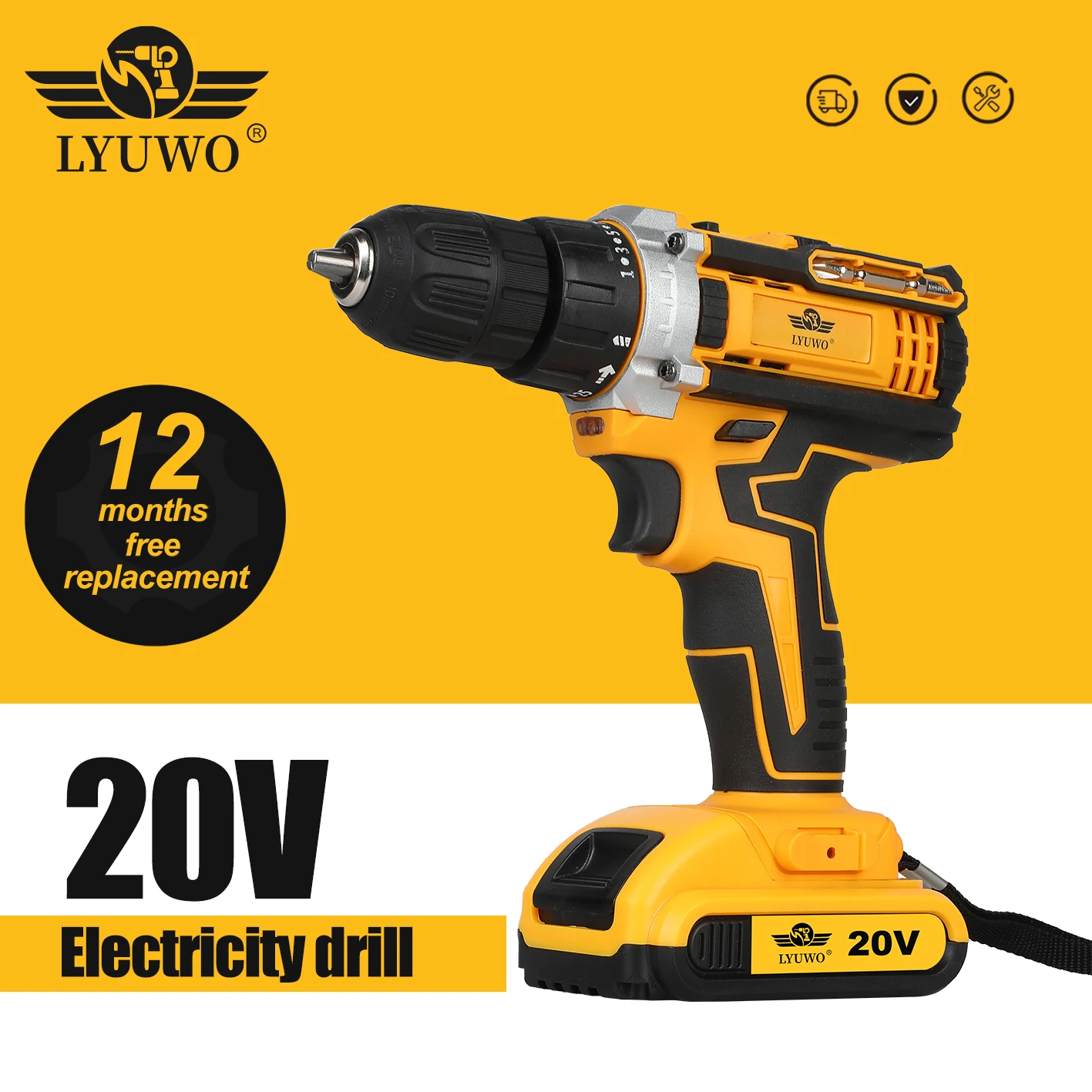 

LYUWO Rechargeable Electric Hand Drill, Pistol Drill, Electric Screwdriver, Household Impact Hand Drill Tool, Lithium Battery