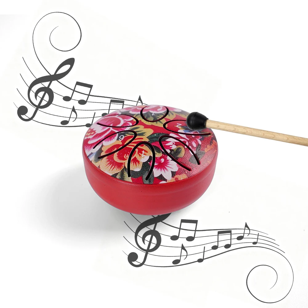 Dozzly Mini-Handpan-Trommel, 7,6 cm, 6 Noten, Stahlzunge, Chakra-Trommel, bunte Muster für Yoga, musikalisches Geschenk – Detail 5