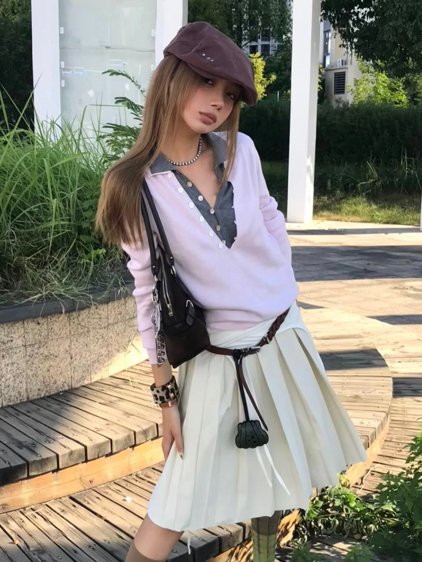 

Розовая вязаная женская кофта с V-образным вырезом и длинными рукавами, базовый слой для многослойных образов, модный дизайн, осенняя новинка