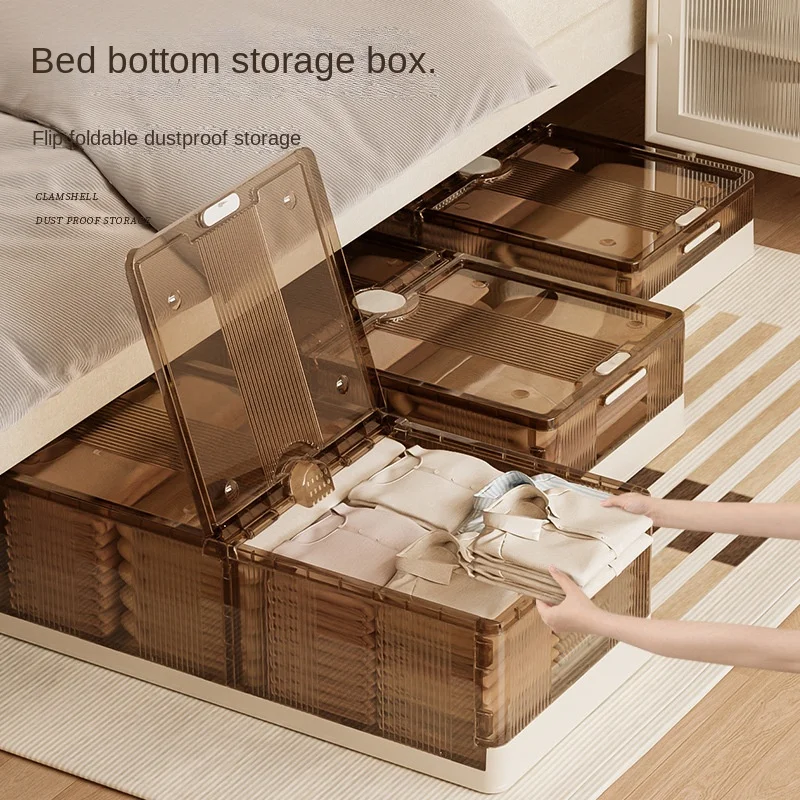 Household Bed Bottom Storage Box with Roller Skating Flip Type Folding Drawer Type Clothes Quilts Toys Plastics Organization Box