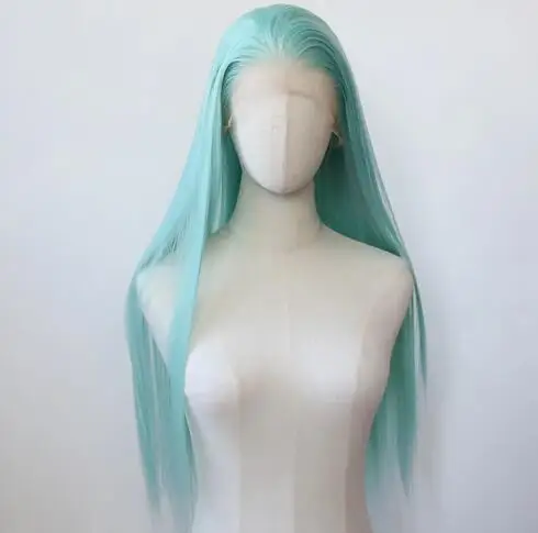 Mint Green Synthetic Lace Front Wig Long Straight Mint Color Synthetic Wig Pre Plucked Heat Resistant Hair Wig