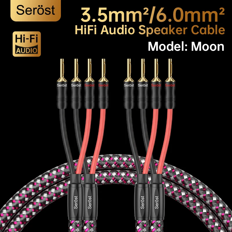 Serost Moon 9AWG 12AWG OCC Single Crystal Copper Y Or Banana Jack HiFi Audio Speaker Cable for Amplifier System Speaker