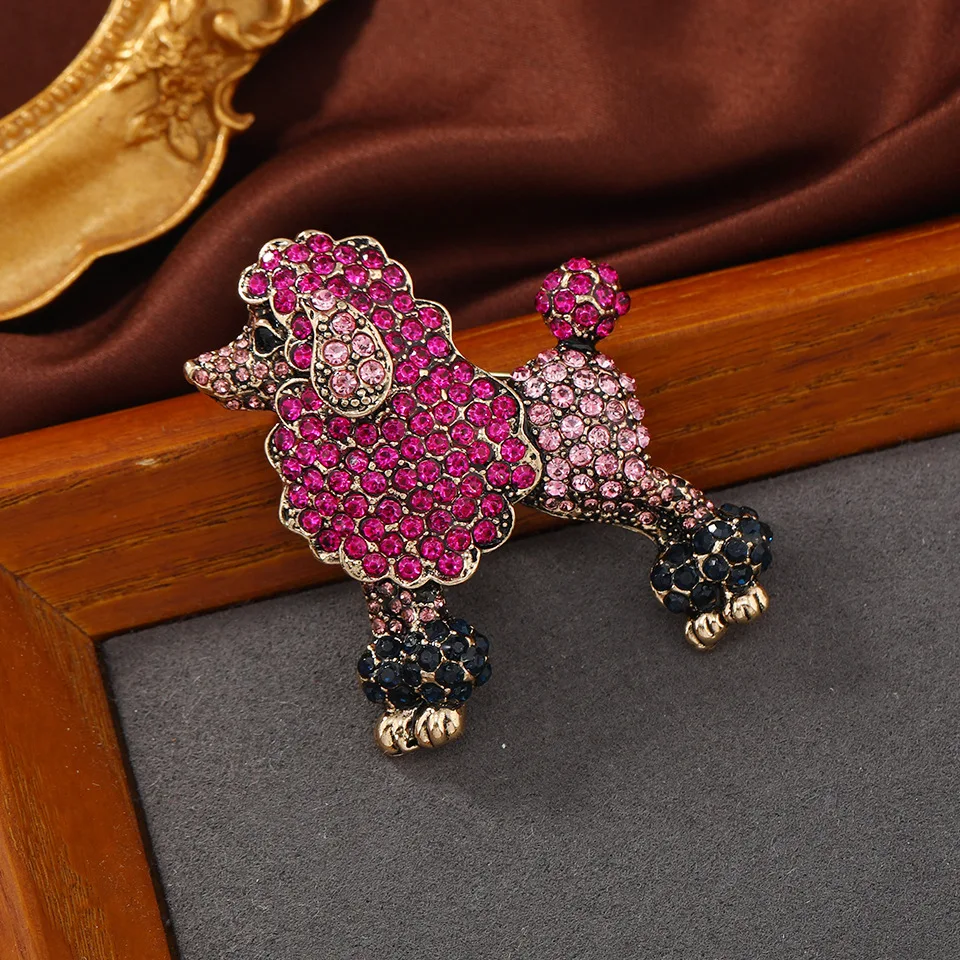 Vintage Rhinestone piękny pudel broszki z psami dla kobiet mężczyźni odzież kreskówka broszka ze zwierzęciem przyjęcie luksusowe prezenty piękna biżuteria