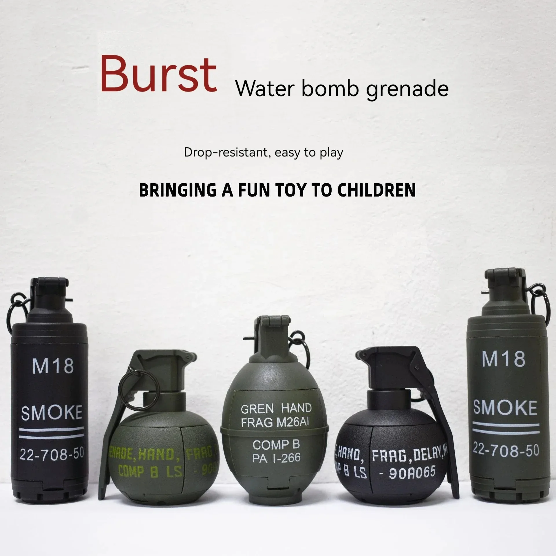 M26a2 M18 Grenade Toy Gel Ball Launcher Water Bomb Burst Reuse Simulation Children's Toy Cs Nylon Material for 6mm-8mm Outdoors