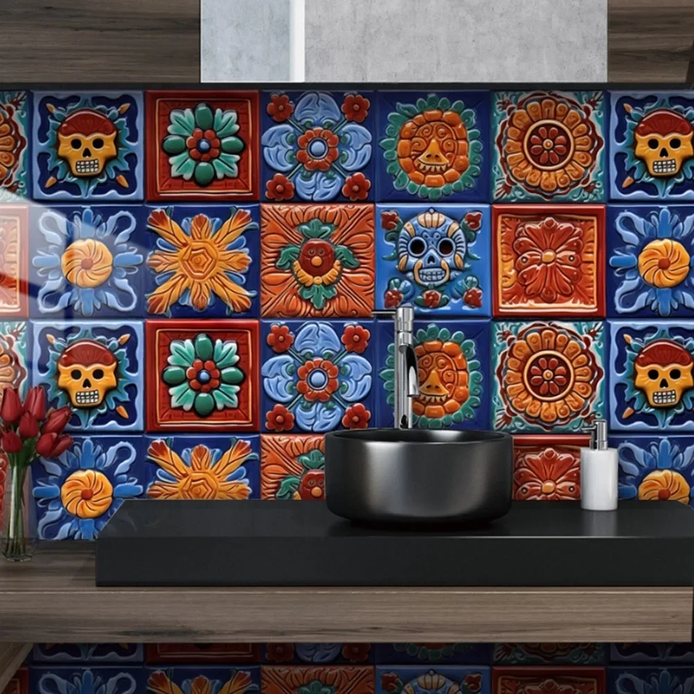 20pcs Decoration Mexican Tiles Decals Long Lasting Use Peel And Stick Tile Stickers Peel And Stick Tile Stickers