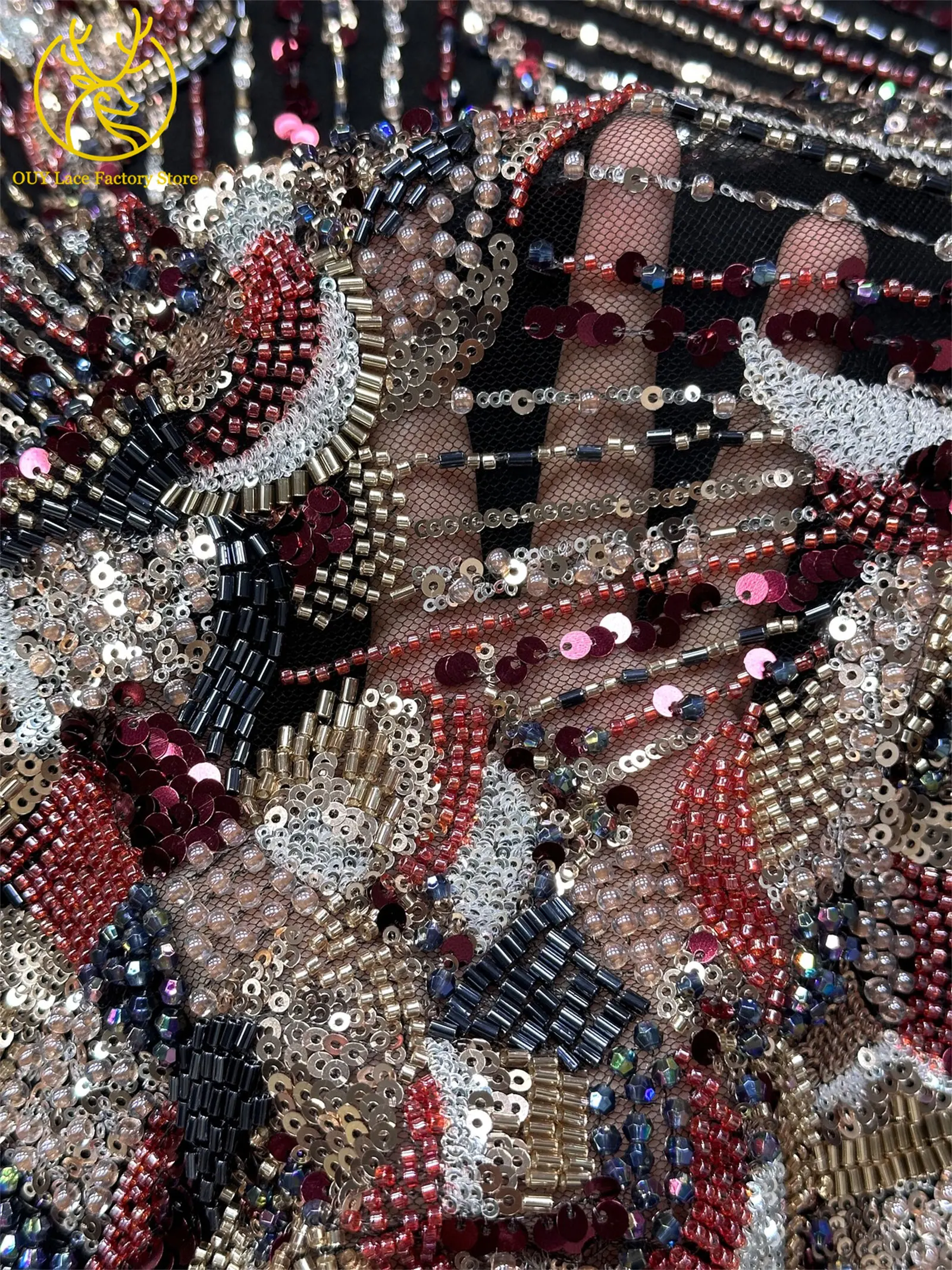Hochwertiger nigerianischer bestickter Perlen-Spitzenstoff 2026 – Neuer Stil, afrikanische Pailletten-Mesh-Spitze, ideal zum Nähen von Hochzeitskleidern – Detail 11