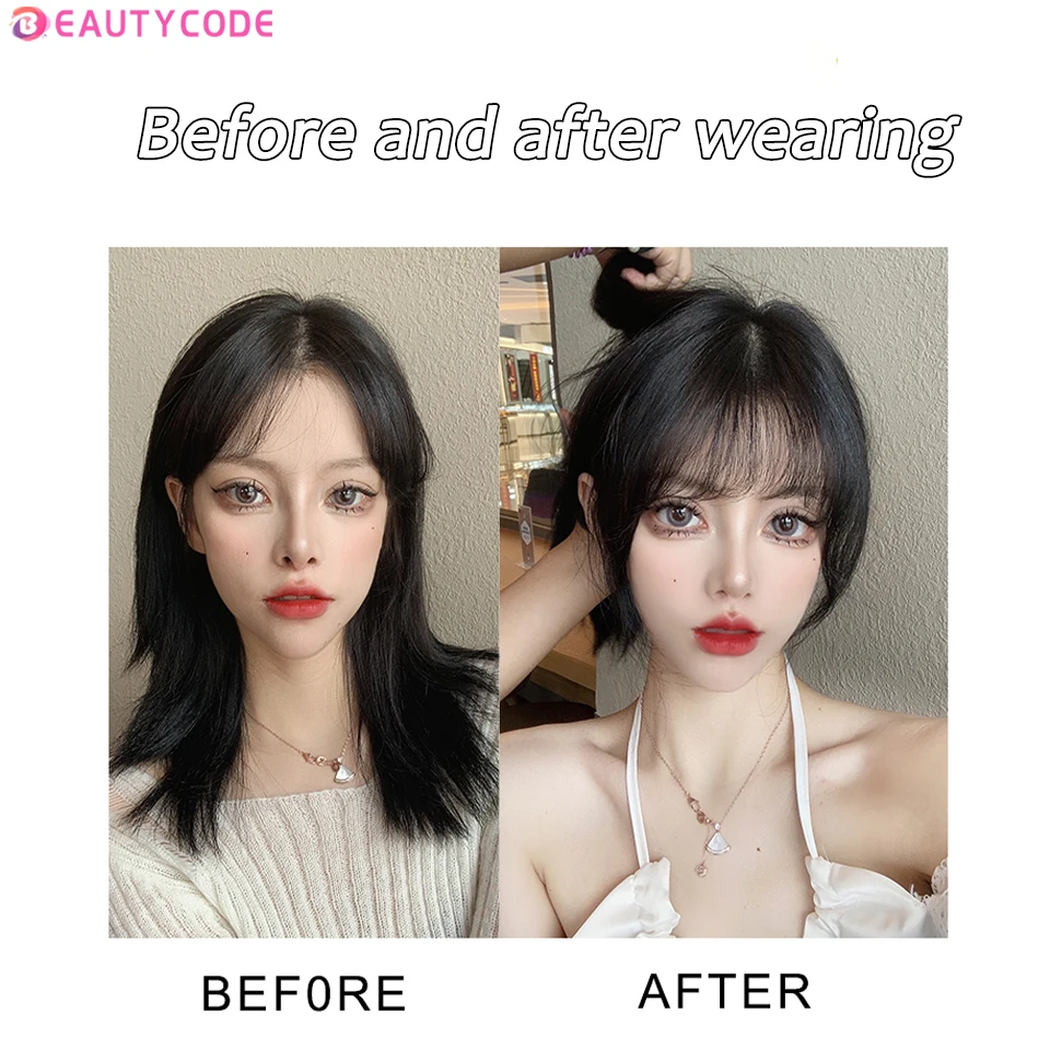 BeautyEnter Synthetic hair Bangs Hair Extension Fake Fringe hair clip on bangs Light Brown HighTemperature wigs