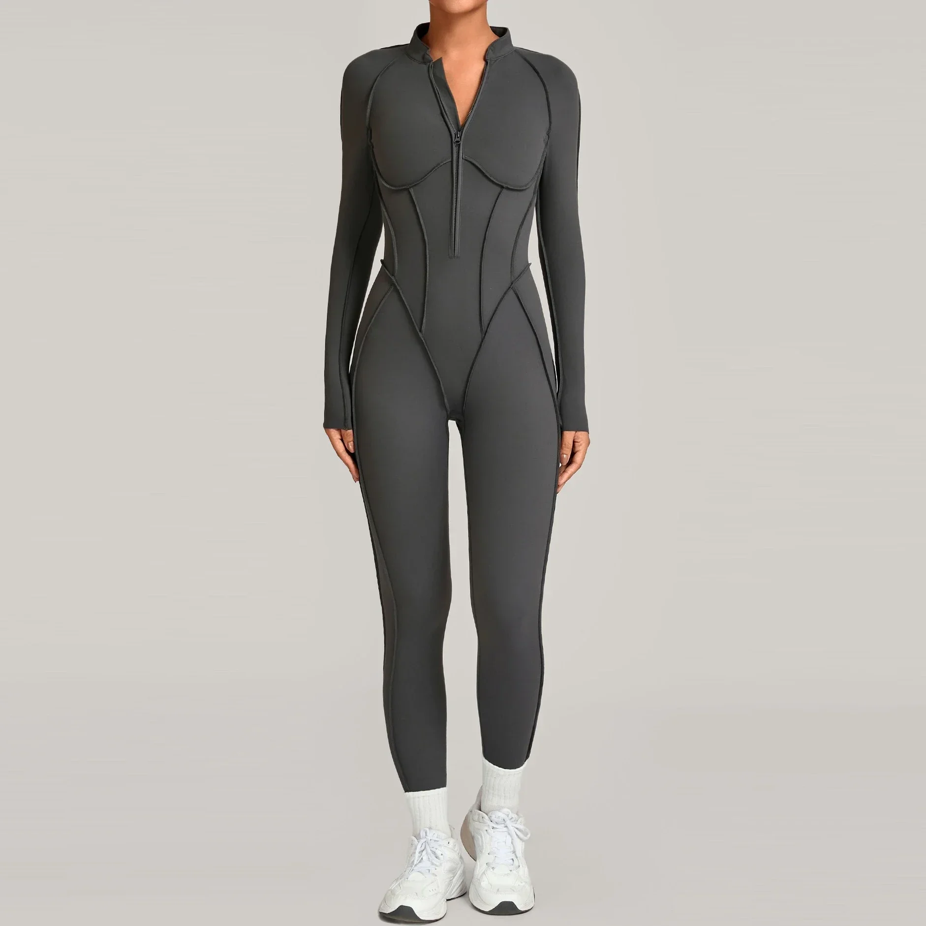 Mono de gimnasio para Mujer, monos deportivos acolchados, ropa deportiva para Mujer, Combinaison de manga larga para Mujer, Mono para Mujer, gris, café, rojo, verde, Beige