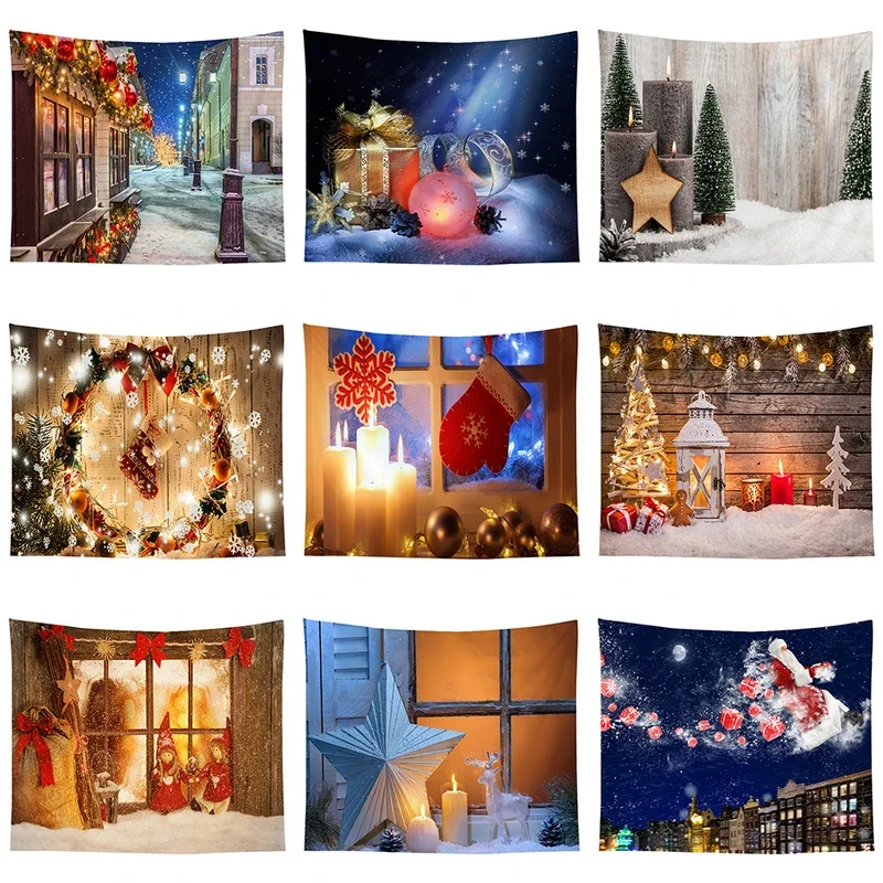 

Christmas snowflakes santa claus fireplace printed pattern tapestry home living room bed wall decoration