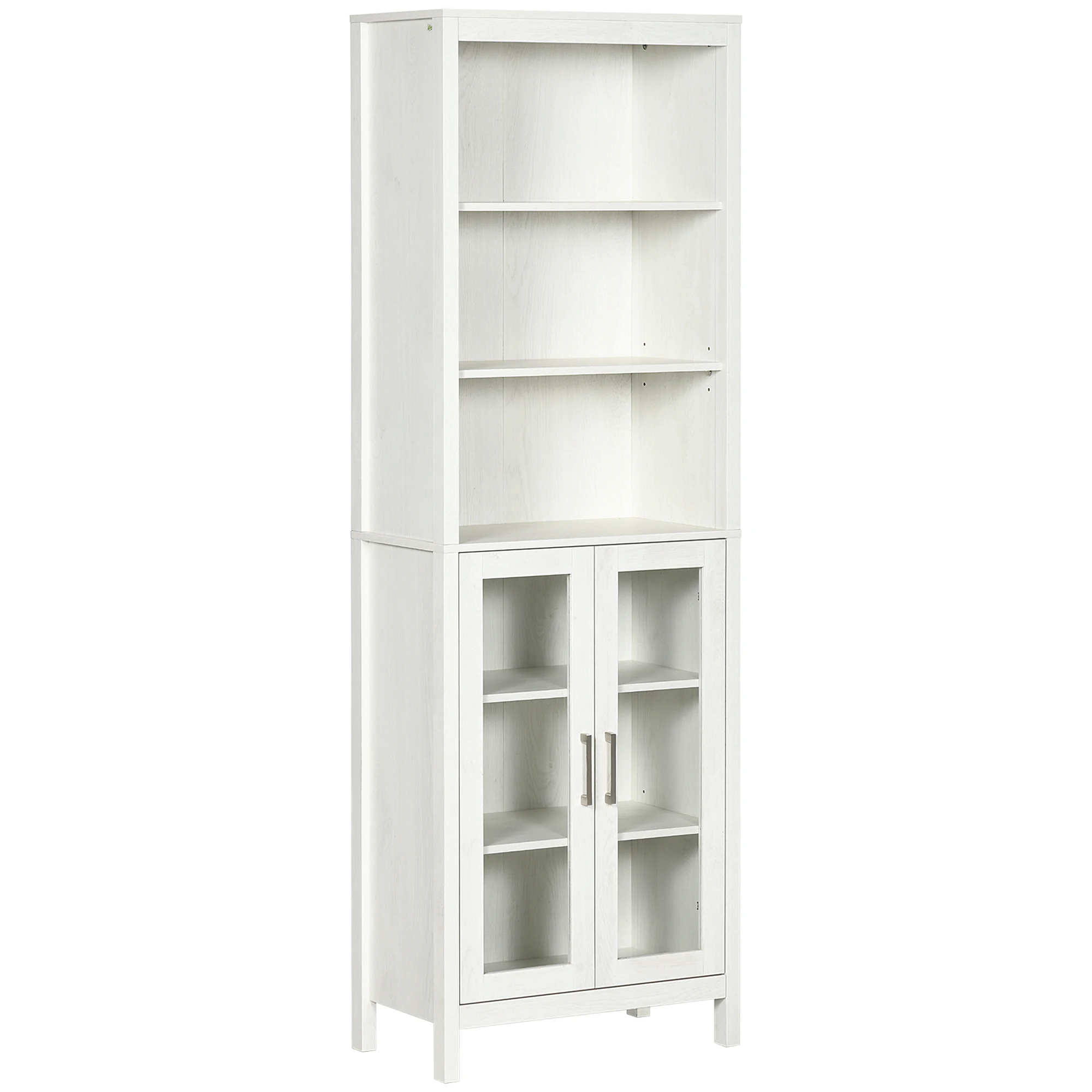 Kleankin high bathroom cabinet with 2 glass doors and 3 shelves 53x30x162 cm