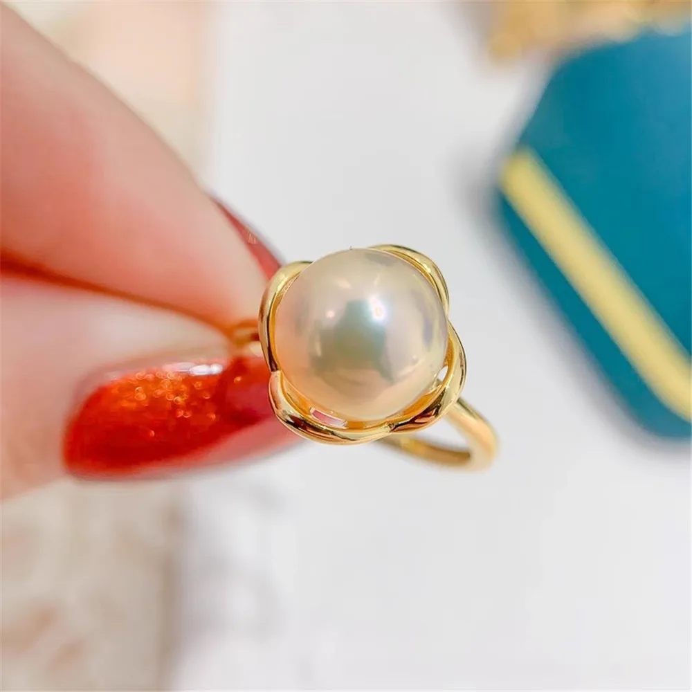 

DIY Pearl Ring Accessories S925 Sterling Silver Ring Empty Holder Concealer Ring Silver Jewelry Fit 8-10mm Round Flat Bead Z236