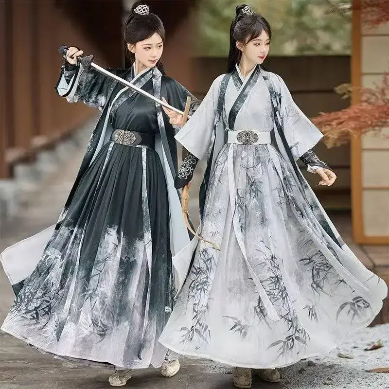 yesOriginal Song Dynasty Hanfu Men Women Traditional Water Ink Painting Gradient Suit Halloween Martial Cosplay Clothing Printin view 2