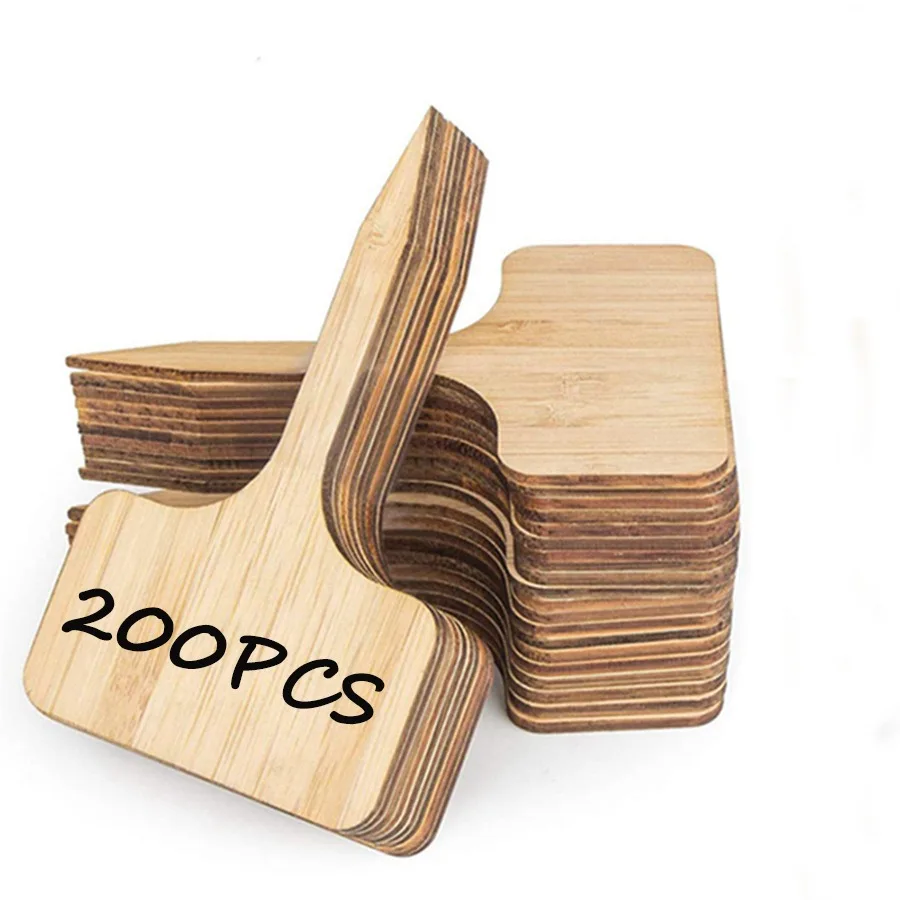200 PCS Bamboo Plant Labels Sign Vegetable Garden Markers Wood T-Type Plant Tags for Garden Potted Plants 6x10cm DIY Signage