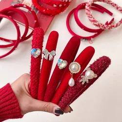 New Red Kids Bowknot Headband Crystal Love Heart Fashion Hair Hoop Cute Hair Accessories for Toddler Baby Girls Birthday Party