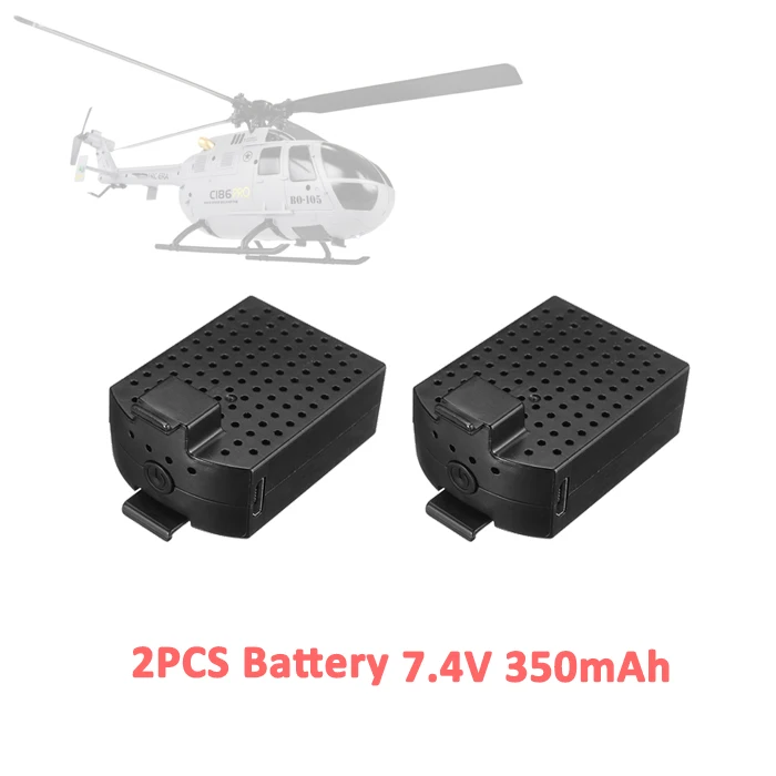 2PCS Battery 7.4V 350mAh Lipo Battery Spare Part for C186 BO-105 Single Blade Helicopter Replacement Accessory