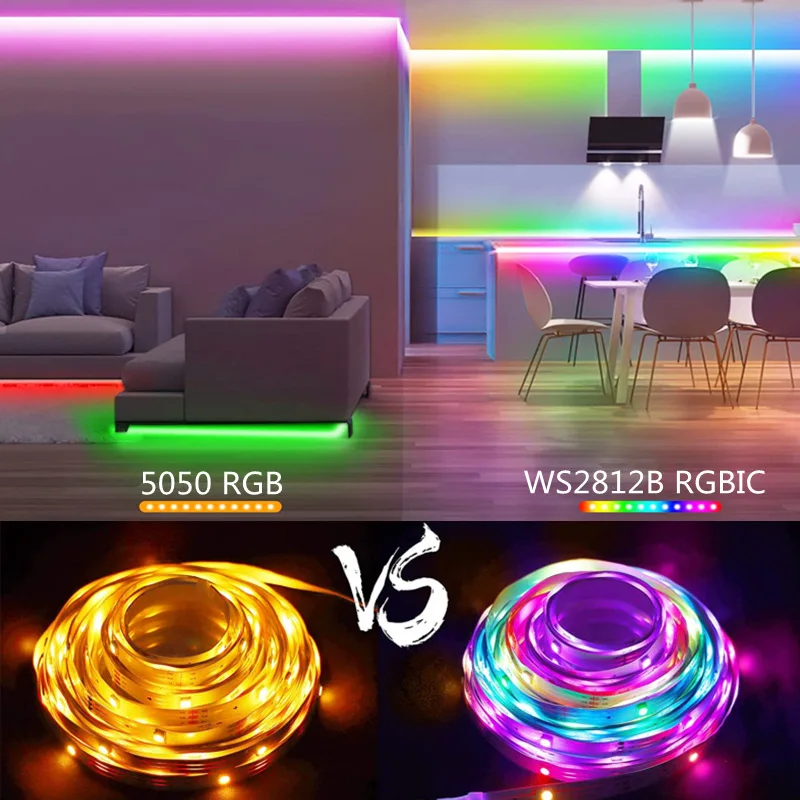 Imagem -02 - Fita Led Rgb Flexível Lâmpada de Cor Mágica Dream Decoração de Fundo Neon Bluetooth Controle de Aplicativos 5050 130m Ws2812b Rgb 5050