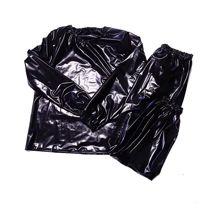 PVC Transparent Plastic Pants Tops Black Soft Smooth Round Neck T-shirt Pullover ABDL Waterproof Couple Private Party Panties