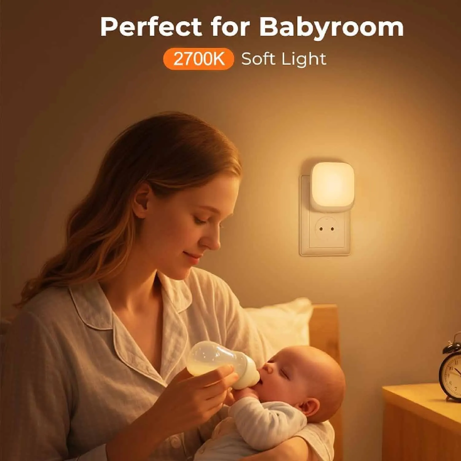 Night Light Socket with Twilight Sensor, Pack of 2 Children's Night Light with 3 Brightness Dimmable for Bedroom, Hallway, Kitch