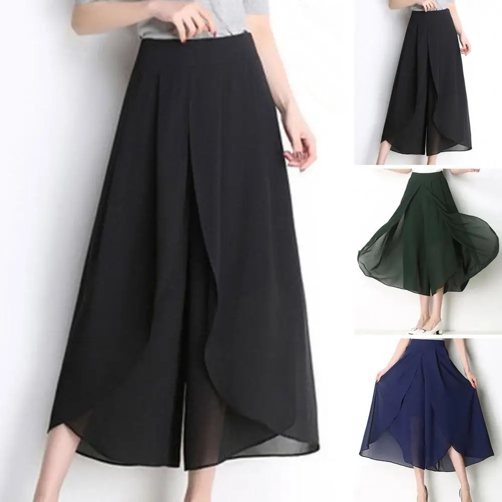 

See-through Chiffon Trousers Chic Women's Chiffon Skirt Pants Double Layered Wide-legged High-waisted for A Stylish