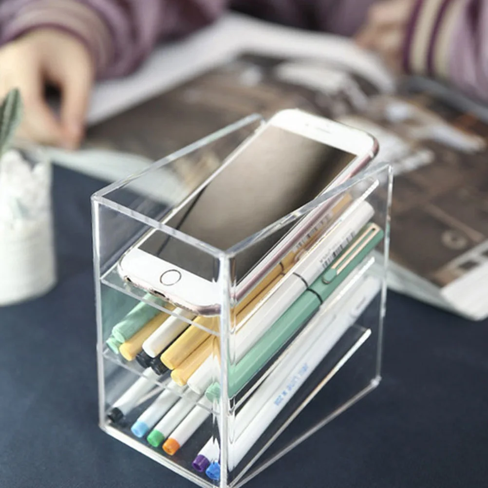 1 قطعة حامل قلم منظم مكتب حاوية سطح المكتب الاكريليك لمكتب اللوازم المدرسية تخزين مقلمة صندوق أدوات مكتب أشتات