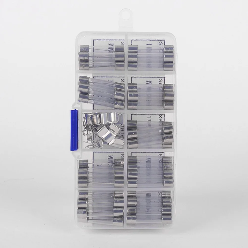 

72Pcs 6x30mm Fast Acting Glass Tube Fuse Set Assorted Ampere Values 10 Types Car Electronics Protection Clear Box