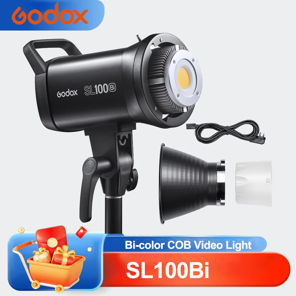 

Godox SL100Bi COB Двухцветное 2800-6500K заполняющее освещение CRI 96+ TLCI 97+ Встроенные 11 специальных эффектов для создания видеосъемки