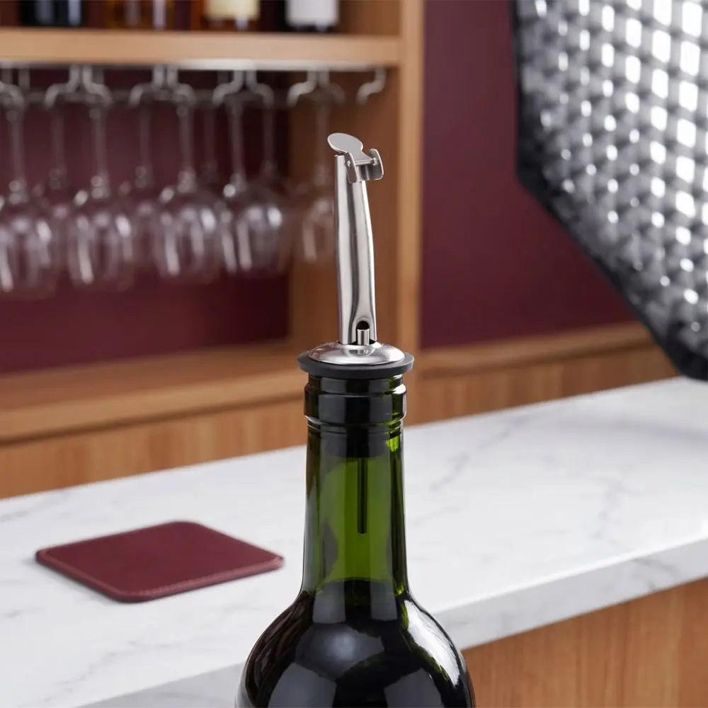 2 PCS Stainless Steel Oil Spout Pourer Silver Auto Dust Cover Liquor Pourer Spout Flip Lid Convenient Bottle Spout Dispenser