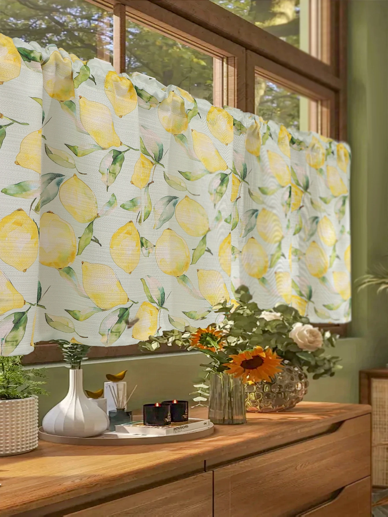 

Lemon Print Short Curtains, Living Room Kitchen Window Small Curtains Cabinet Partition Blocking Curtains