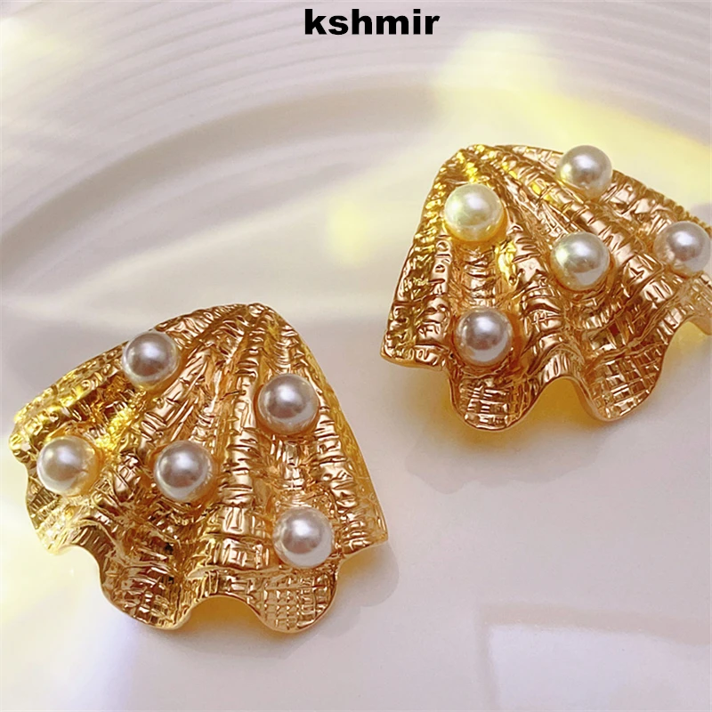 

kshmir Fashion Geometric Metal Pearl Vintage Earrings Studs Exaggerated accessories attend Cocktail earrings