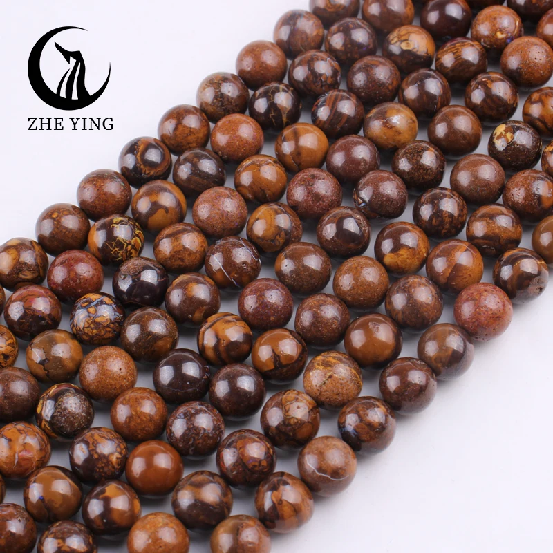 Natural Stone Beads Genuine Brown Boulder Opal Round Loose Spacer Beads For Jewelry Making DIY Bracelets Accessories 15'' 6 8 mm