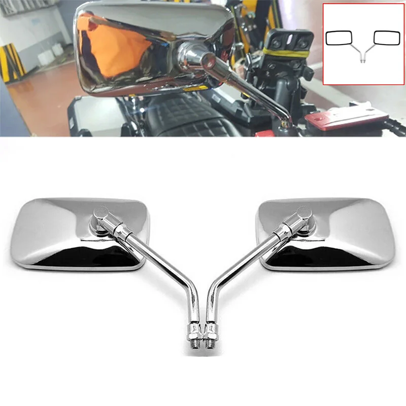 

1Pair Universal Rectangle Motorcycle Rearview Mirrors 10mm Chrome retrovisor de moto mirror moto For Honda Scooter E-Bike