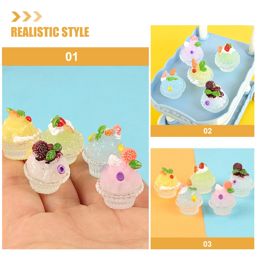 

6 Pcs Smoothie Cup Decoration Simulated Mini Ice Cream Dessert Pretend Resin Dollhouse Kitchen Accessories Decorations Child