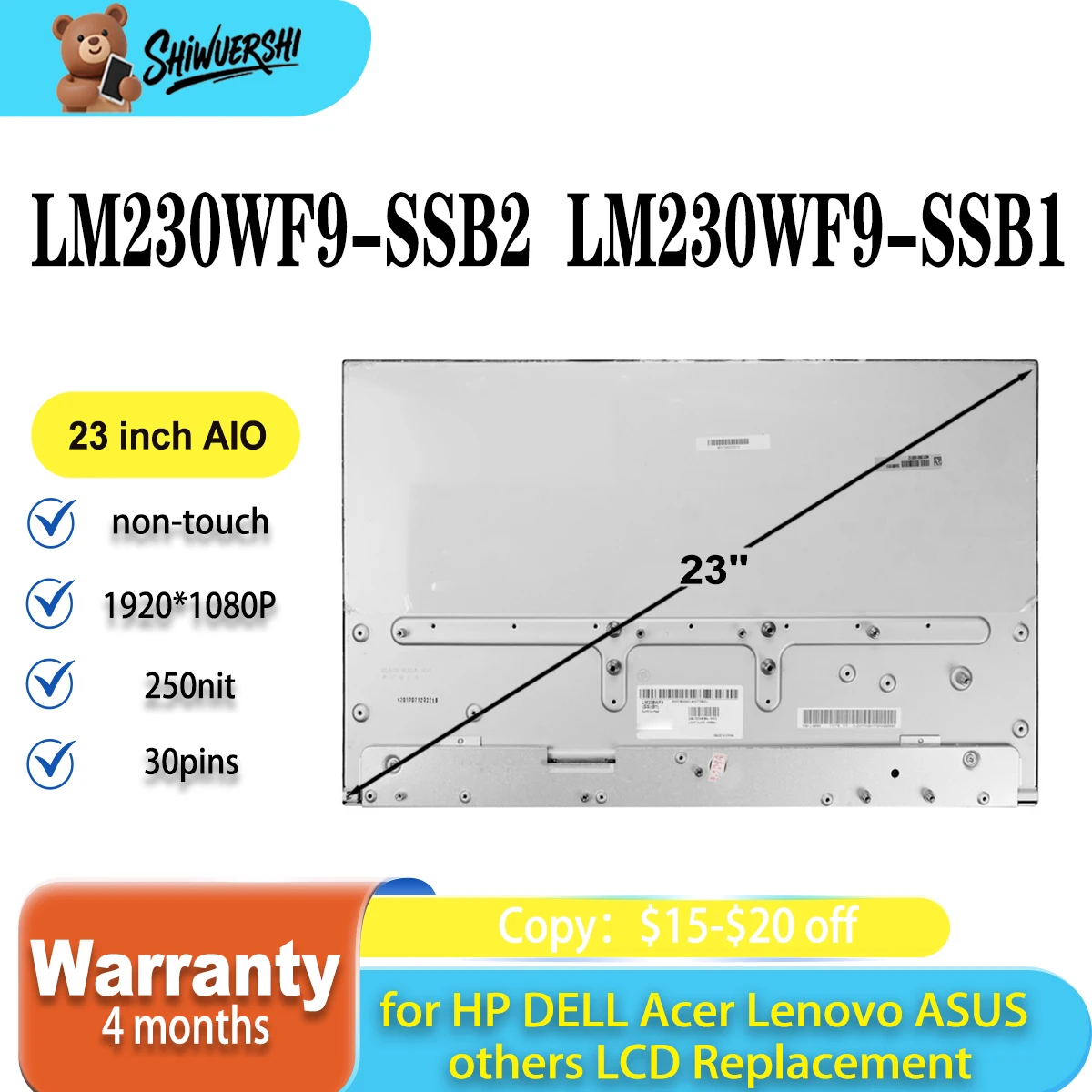 

23" Original New LM230WF9 SSB1 LM230WF9-SSB1 LM230WF9 SSB2 LM230WF9-SSB2 IPS 30Pins FHD LCD Screen Display