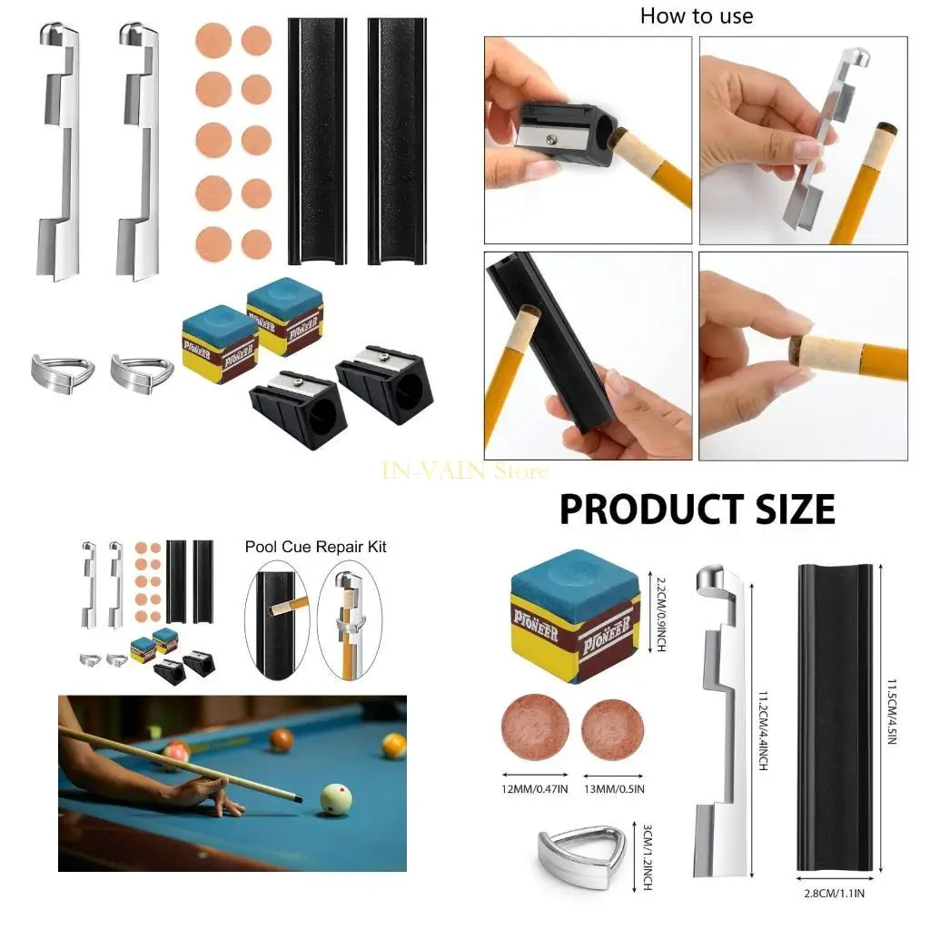 

M5TC 18Pcs Pool Cue Tips Replacement Include 10 Pool Cue Tips 2 Steel Cue Tip Clamp 2 Cue Tip Shaper Pool Cue Repair Set