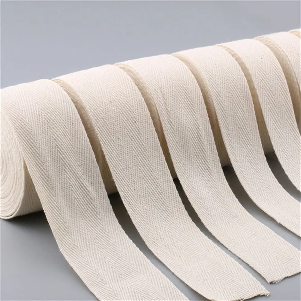 50M Home 1-5cm Wide Ribbon Trimming Herringbone Fabric Craft Edging Binding Tape Roll Sewing Trims Cotton Bias