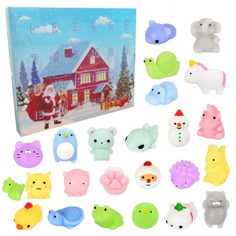 Christmas Advent Calendar Toy Box 24pcs Set Cute Snowman Mochi Animal 2022 New Year Countdown Stress Relief Kid Gift